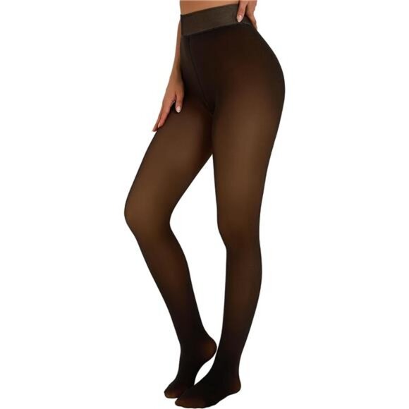 Fleece Lined Tights Sheer Women Thermal Tights Fake Faux Translucent Warm - Picture 1 of 10
